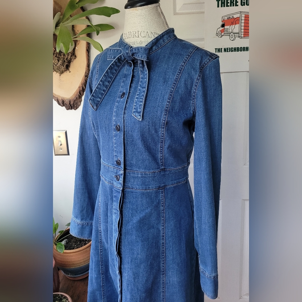 Madewell Denim Tie Neck Shirtdress Button Front Jean Dress Size 12 - Picture 7 of 13